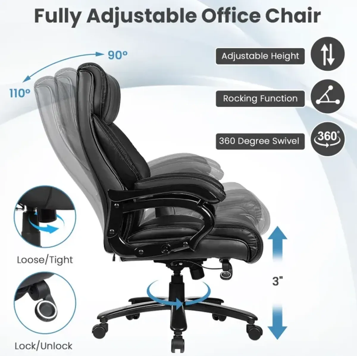 PU Leather Massage Office Chair with Thick Foam Cushion