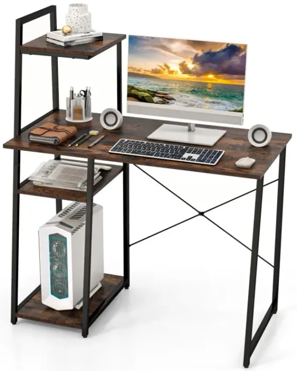 Computer Desk with Shelves and 3-Tier Storage Bookshelf