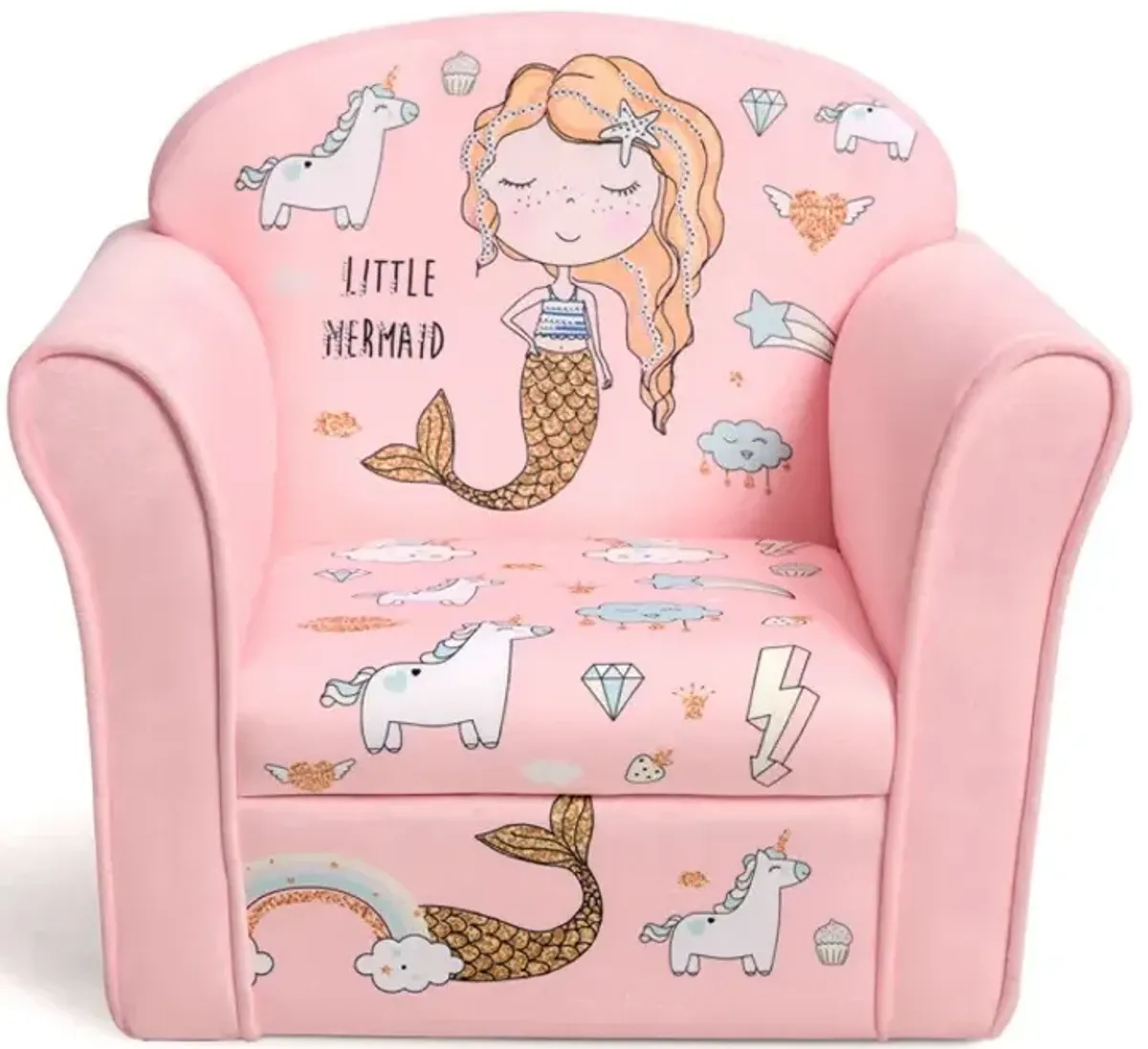 Super Soft Velvet Lamb/Mermaid Kids Couch Sofa with Armrests