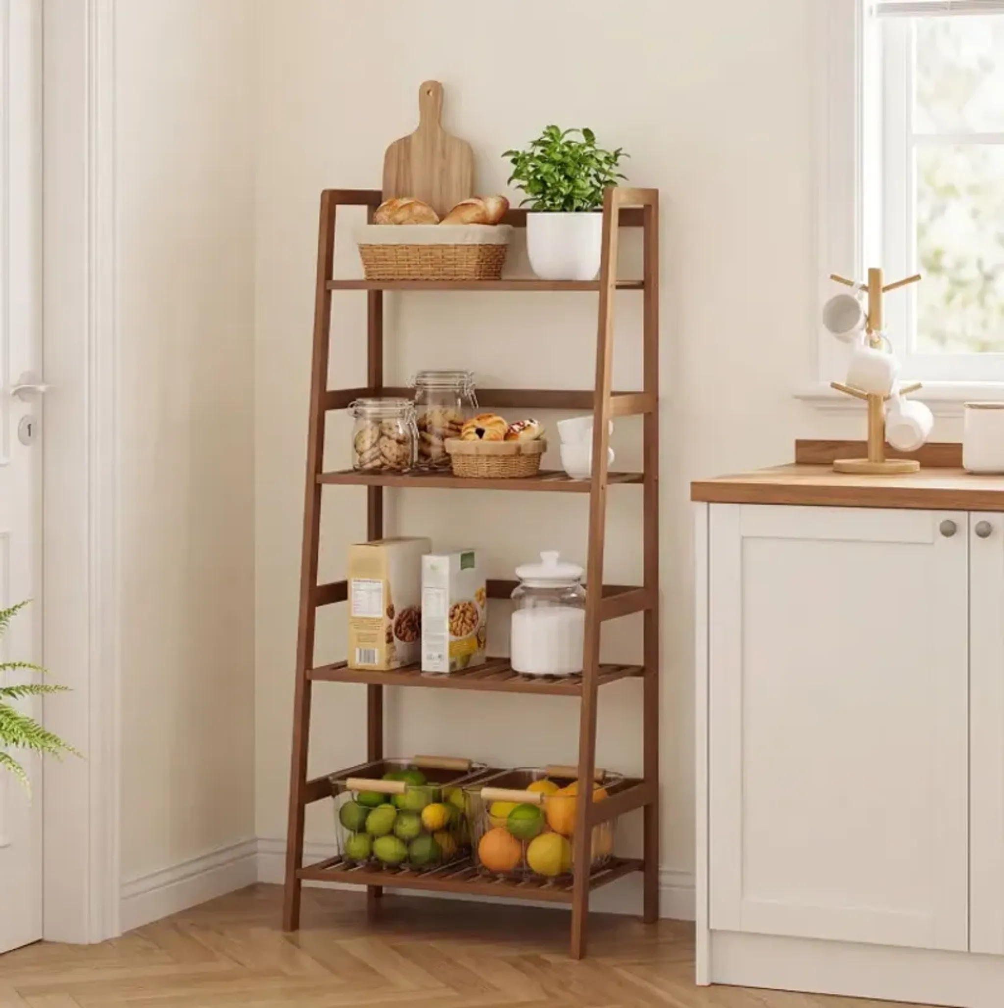 4-Tier Bamboo Plant Rack with Guardrails Stable and Space-Saving
