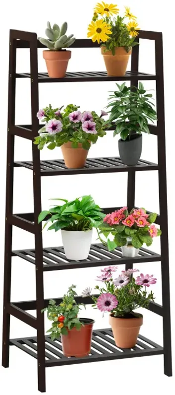4-Tier Bamboo Plant Rack with Guardrails Stable and Space-Saving