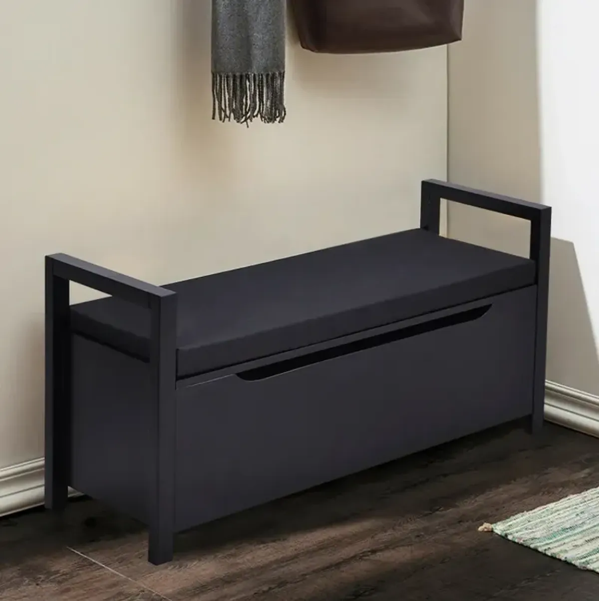 34.5 x 15.5 x 19.5 Inch Shoe Storage Bench with Cushion Seat
