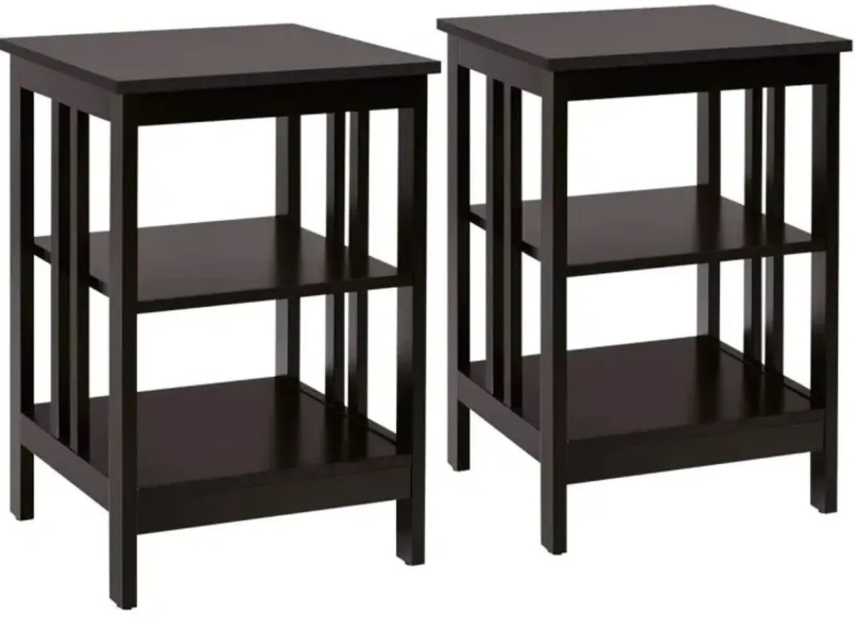 3-Tier Nightstand Set of 2 with Reinforced Bars and Stable Structure