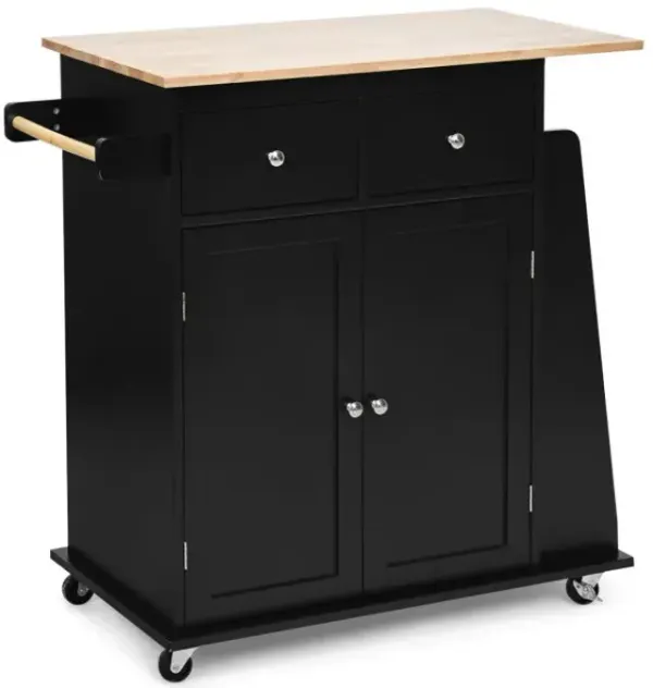 Rubber Wood Countertop Rolling Kitchen Island Cart