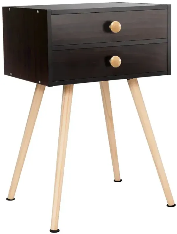 Midcentury Modern Bedside Table with 2 Drawers