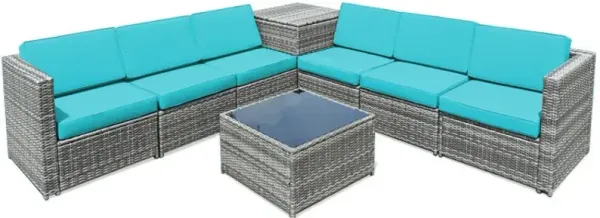 8 Pieces Wicker Sofa Rattan Dining Set Patio Furniture with Storage Table