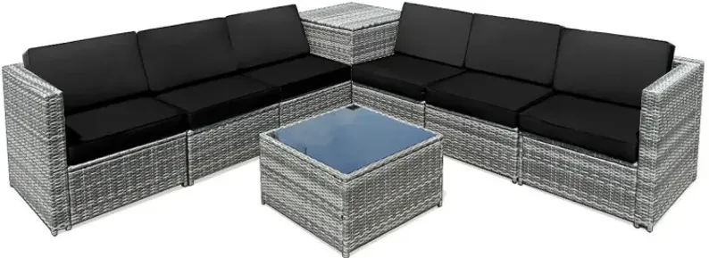 8 Pieces Wicker Sofa Rattan Dining Set Patio Furniture with Storage Table
