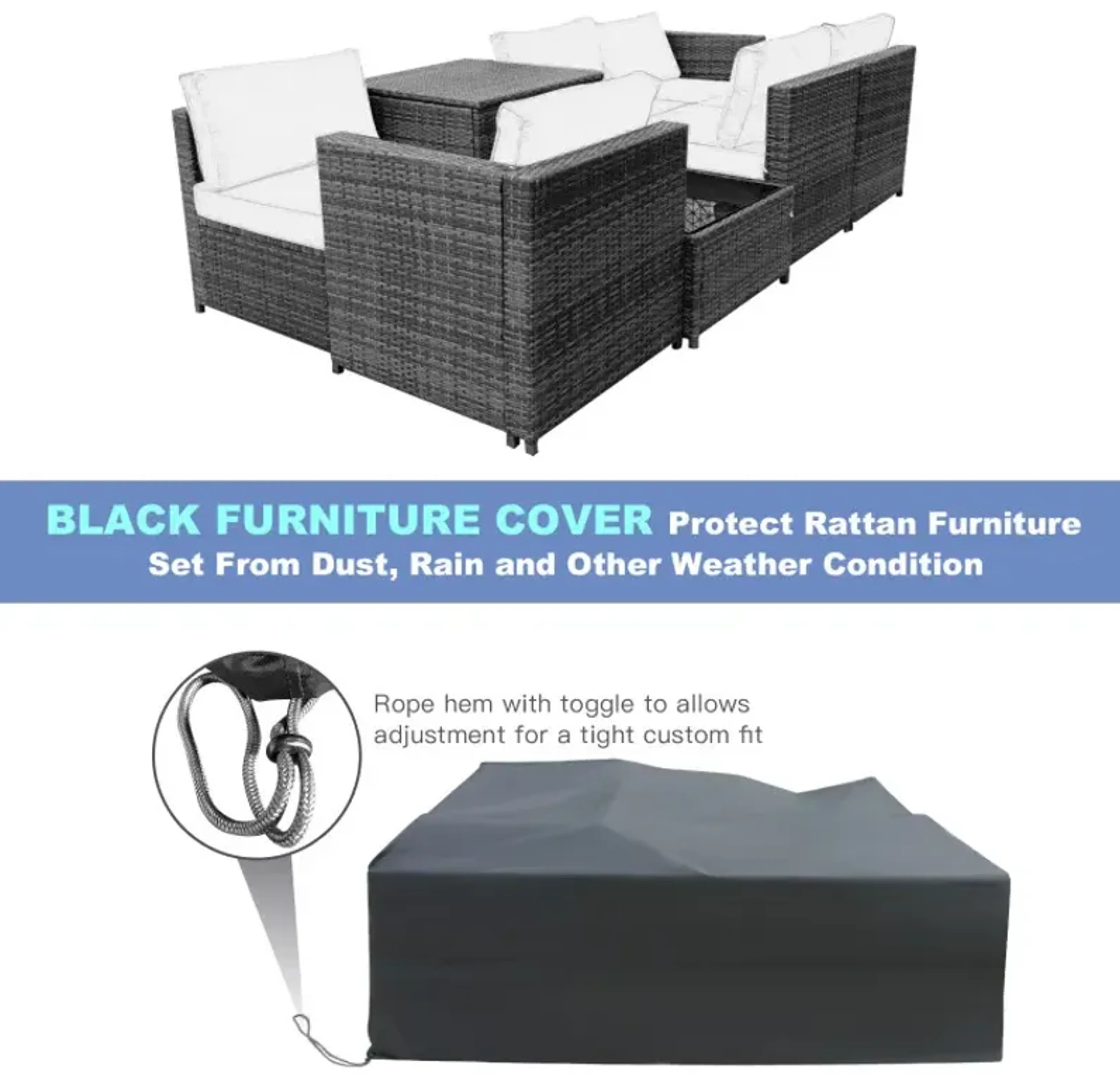 8 Pieces Wicker Sofa Rattan Dining Set Patio Furniture With Storage ...