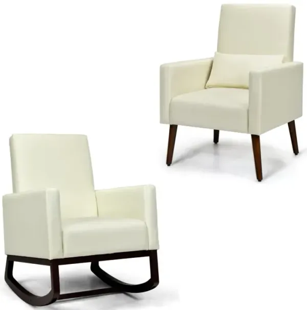 2-in-1 Fabric Upholstered Rocking Chair with Waist Pillow