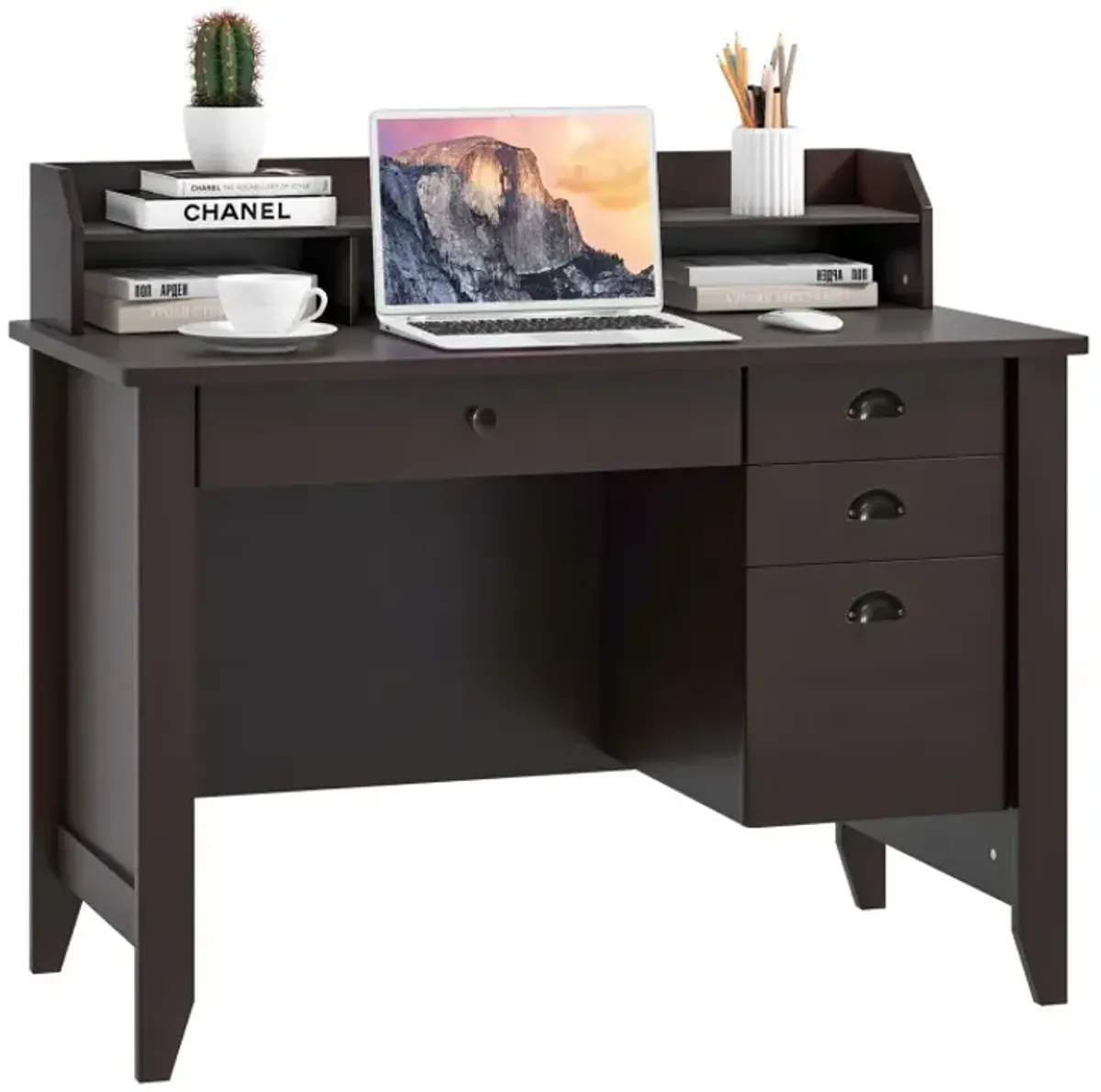 Vintage Computer Desk with Storage Shelves and 4 Drawers