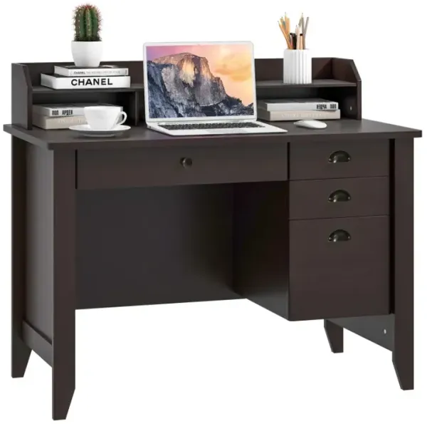 Vintage Computer Desk with Storage Shelves and 4 Drawers