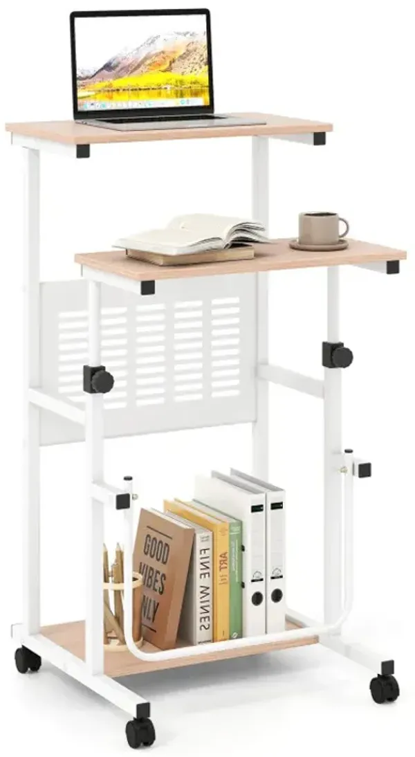 Height Adjustable Mobile Computer Stand-Up Desk with Two Modes