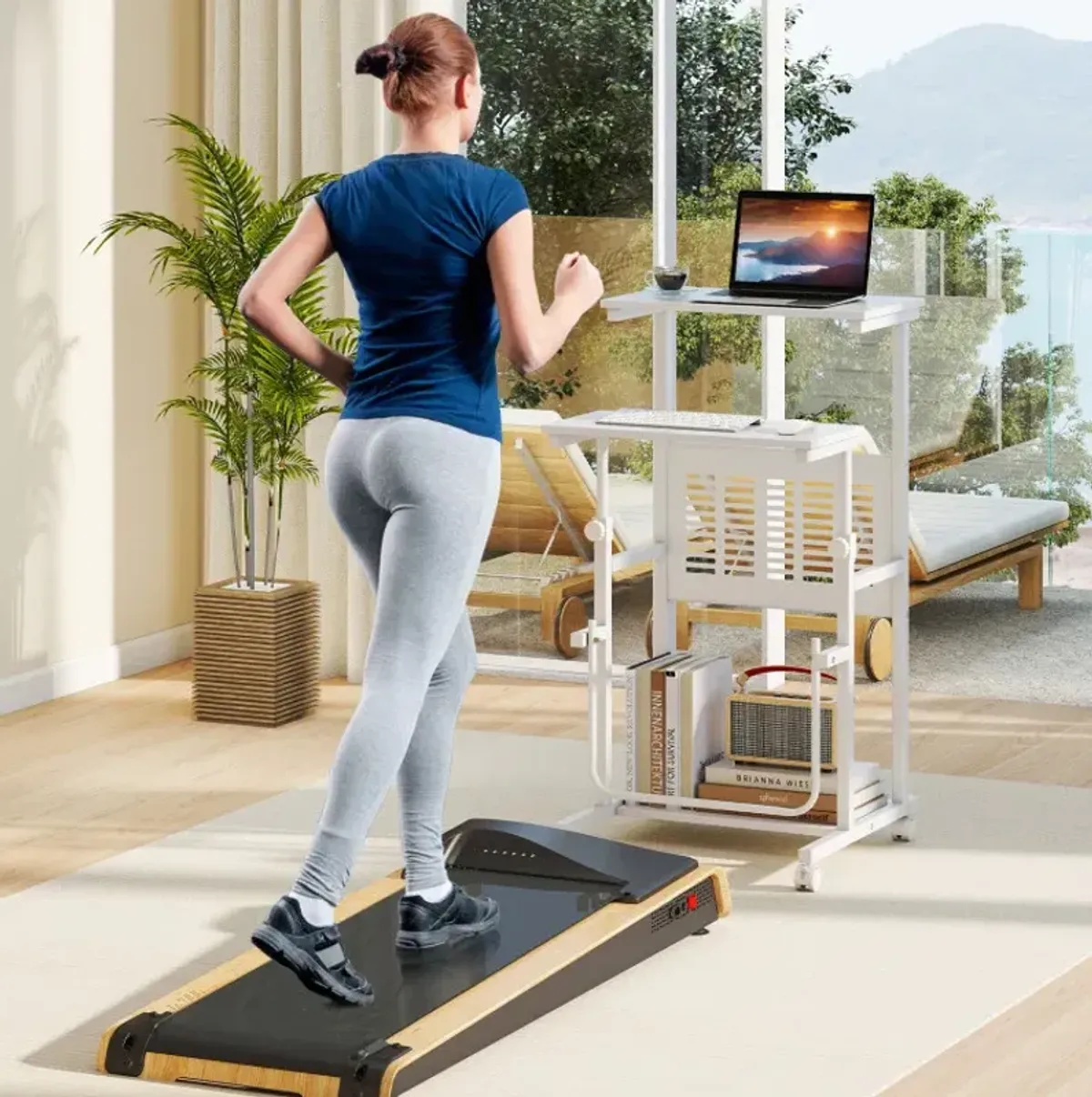 Height Adjustable Mobile Computer Stand-Up Desk with Two Modes