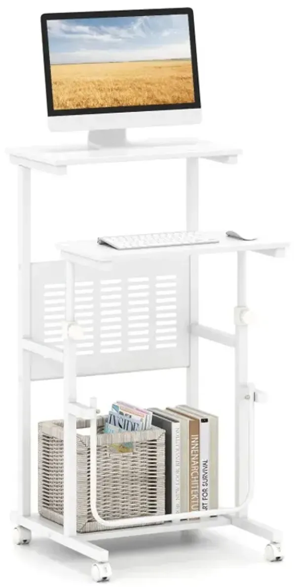 Height Adjustable Mobile Computer Stand-Up Desk with Two Modes