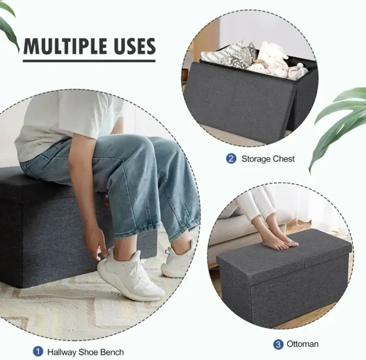 30 Inch Folding Storage Ottoman with Lift Top