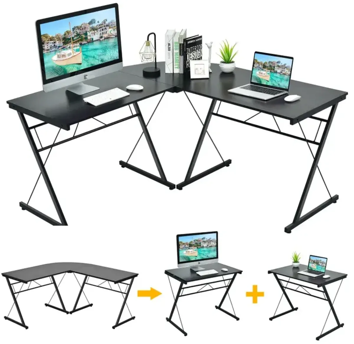59 Inch L-Shaped Desk Corner Computer Desk with Round Corner