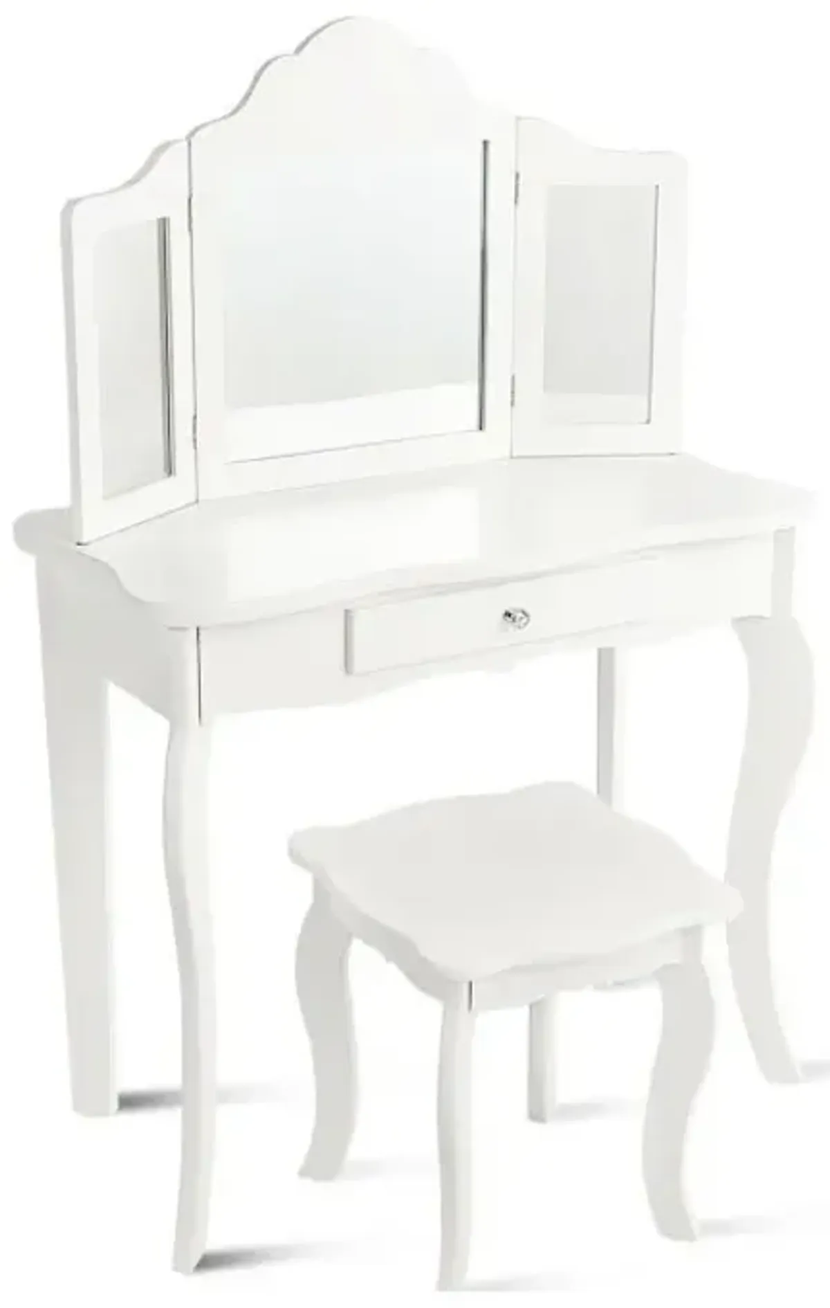 Kids Dressing Vanity Set with Detachable Tri-Folding Mirror and Stool