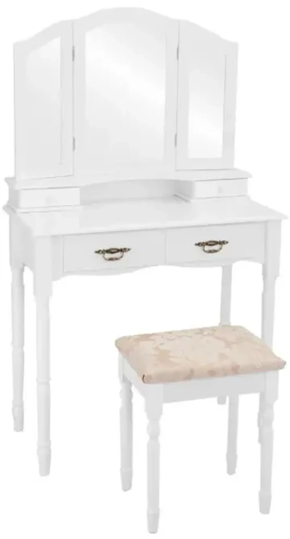 Simple Vanity Set with Tri-Folding Mirror Drawers and Storage Shelf