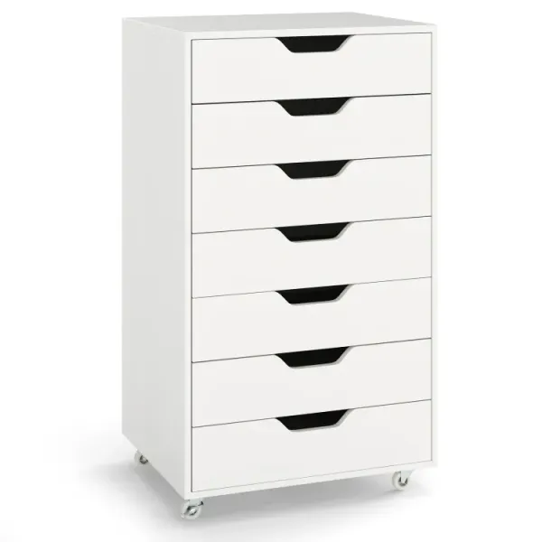7-Drawer Chest Wooden Storage Dresser with Lockable Wheels