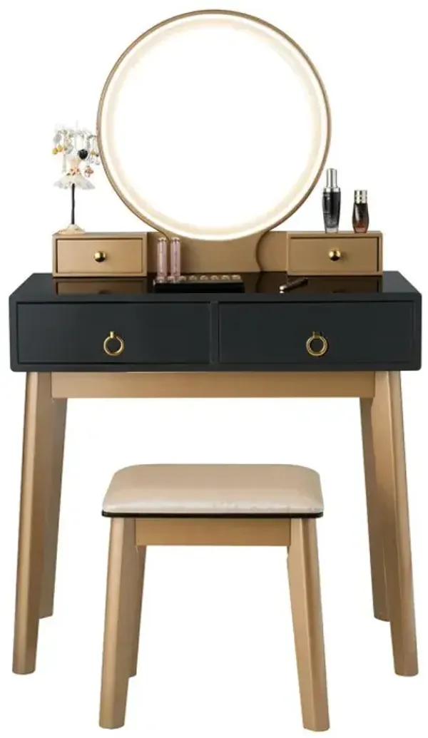 Makeup Vanity Table Set with Touch Screen Dimming Mirror and 3 Color Lighting Modes