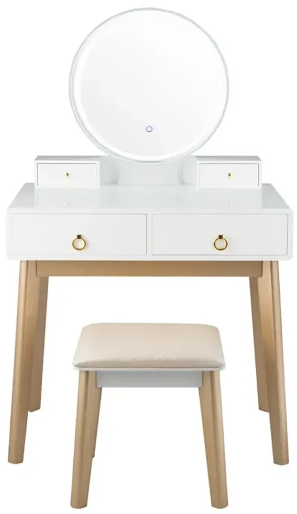 Makeup Vanity Table Set with Touch Screen Dimming Mirror and 3 Color Lighting Modes