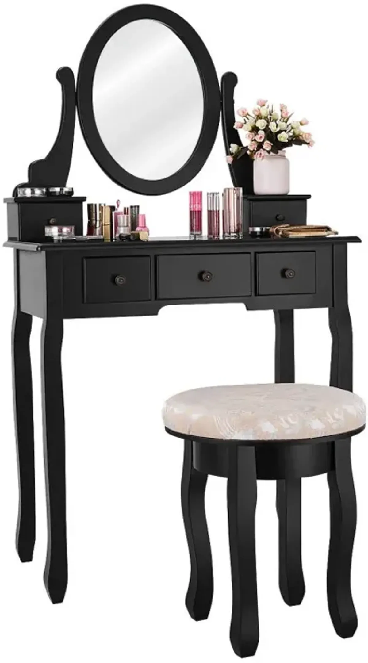 Vanity Makeup Table Set Bedroom Furniture with Padded Stool and drawers