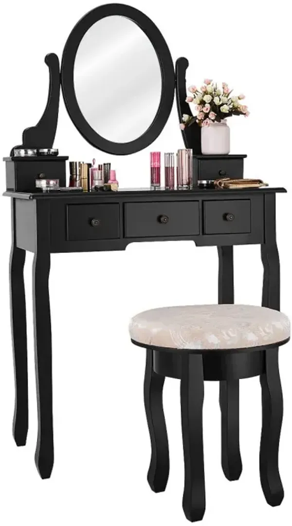 Vanity Makeup Table Set Bedroom Furniture with Padded Stool and drawers