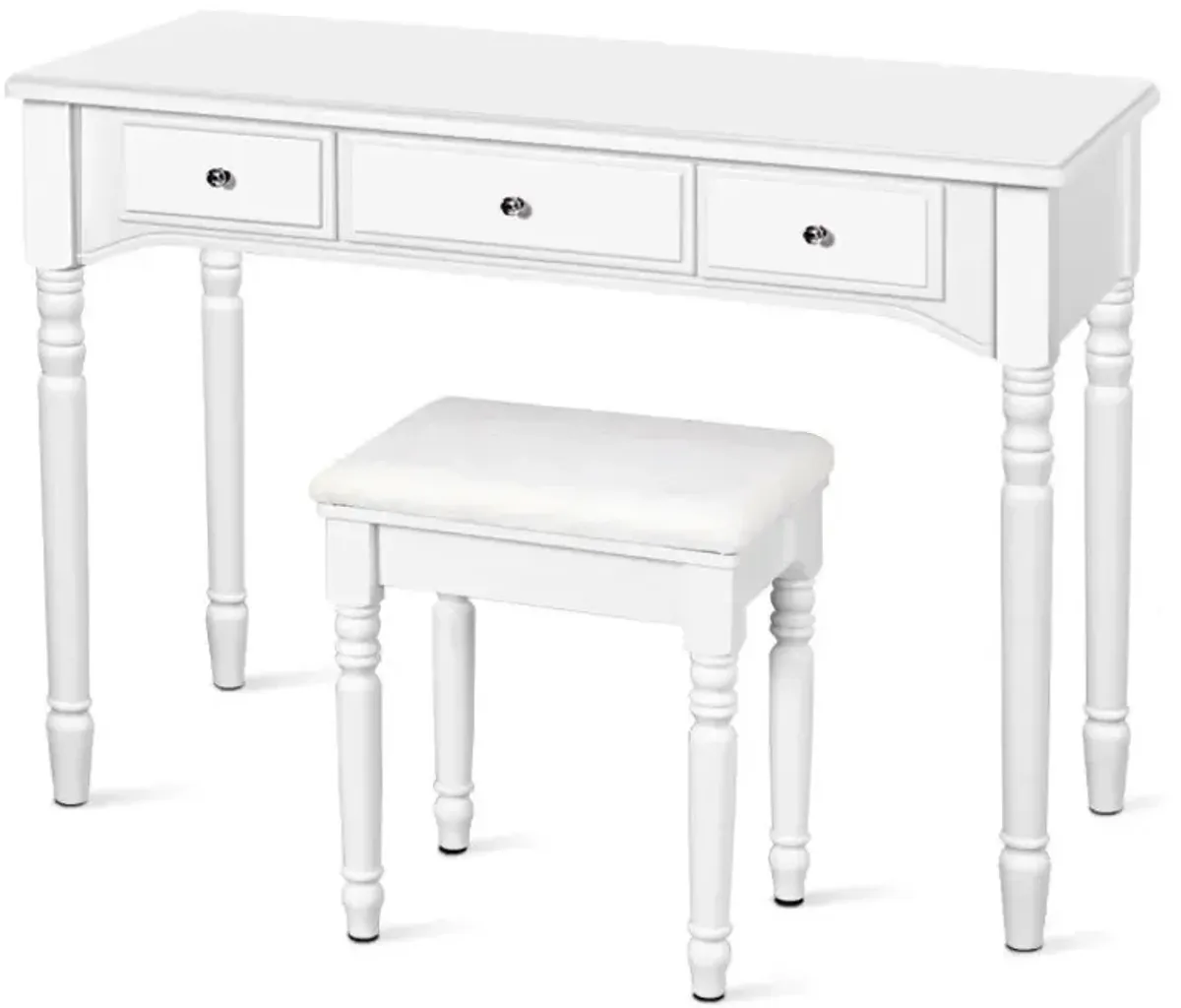 Makeup Dressing Table with Tri-Folding Mirror and Cushioned Stool for Women