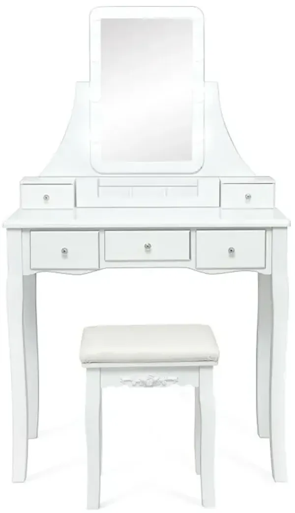 10 Dimmable Light Bulbs Vanity Dressing Table with 2 Dividers and Cushioned Stool