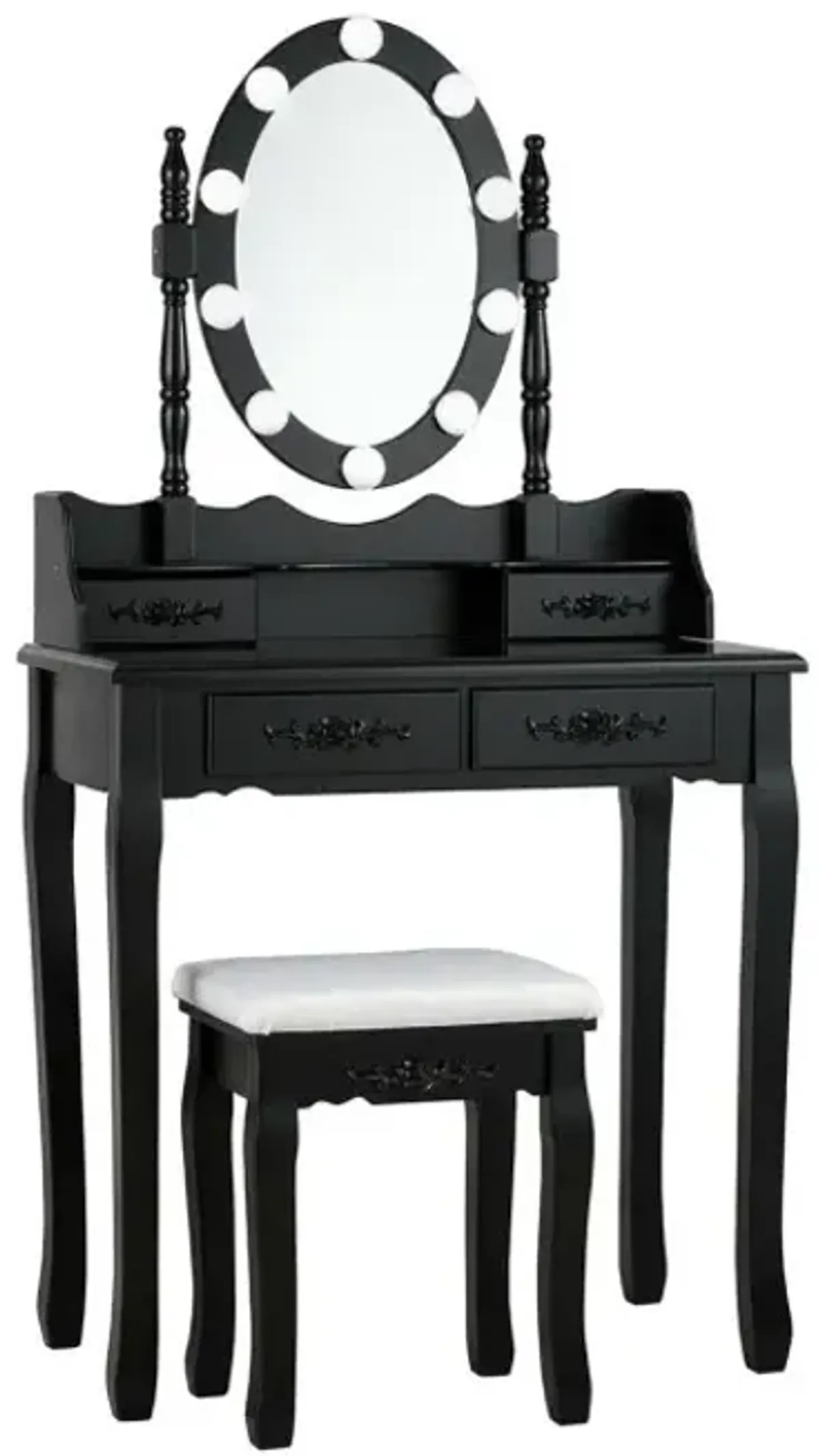 Makeup Dressing Table with Touch Switch Lighted Mirror and Cushioned Stool