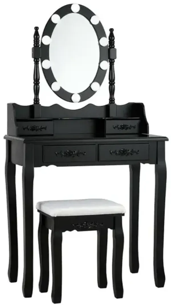 Makeup Dressing Table with Touch Switch Lighted Mirror and Cushioned Stool