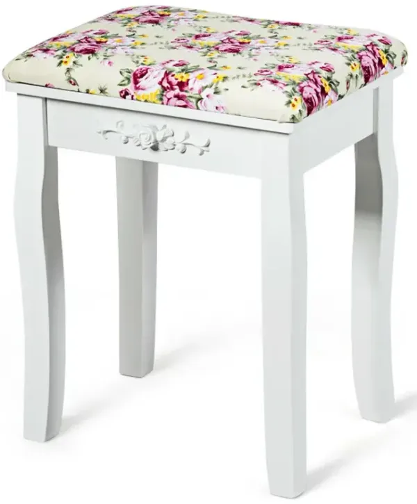 Vanity Wood Dressing Stool Padded Piano Seat with Rose Cushion