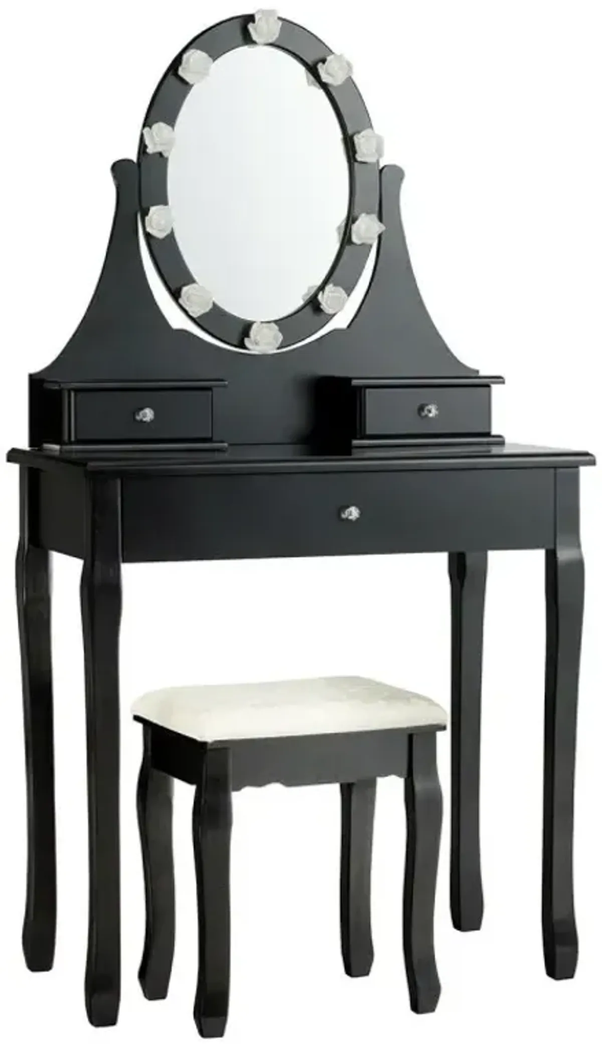 3 Drawers Lighted Mirror Vanity Dressing Table Stool Set