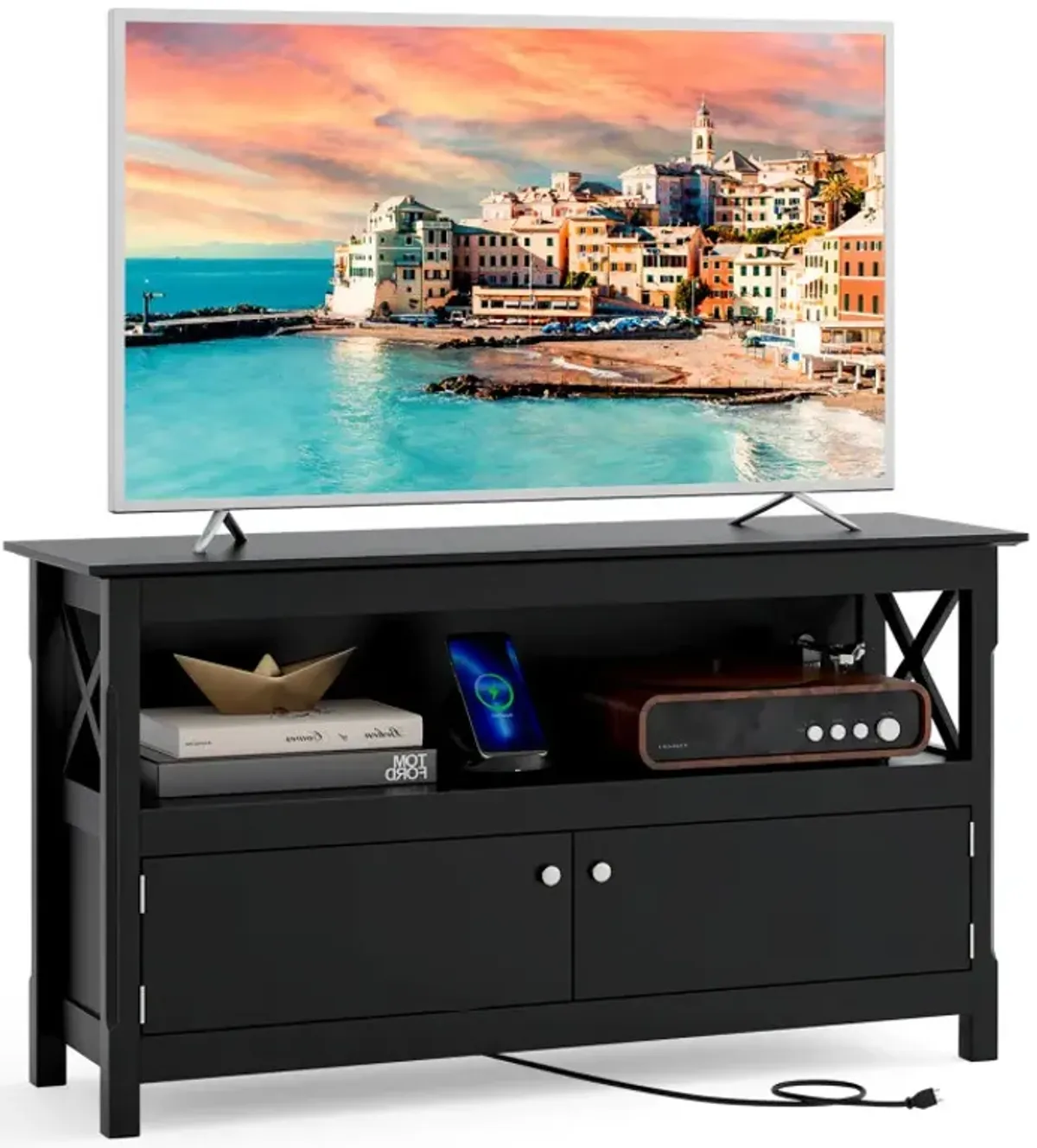 TV Stand Entertainment Center with Charging Station for TVs up to 50 Inch