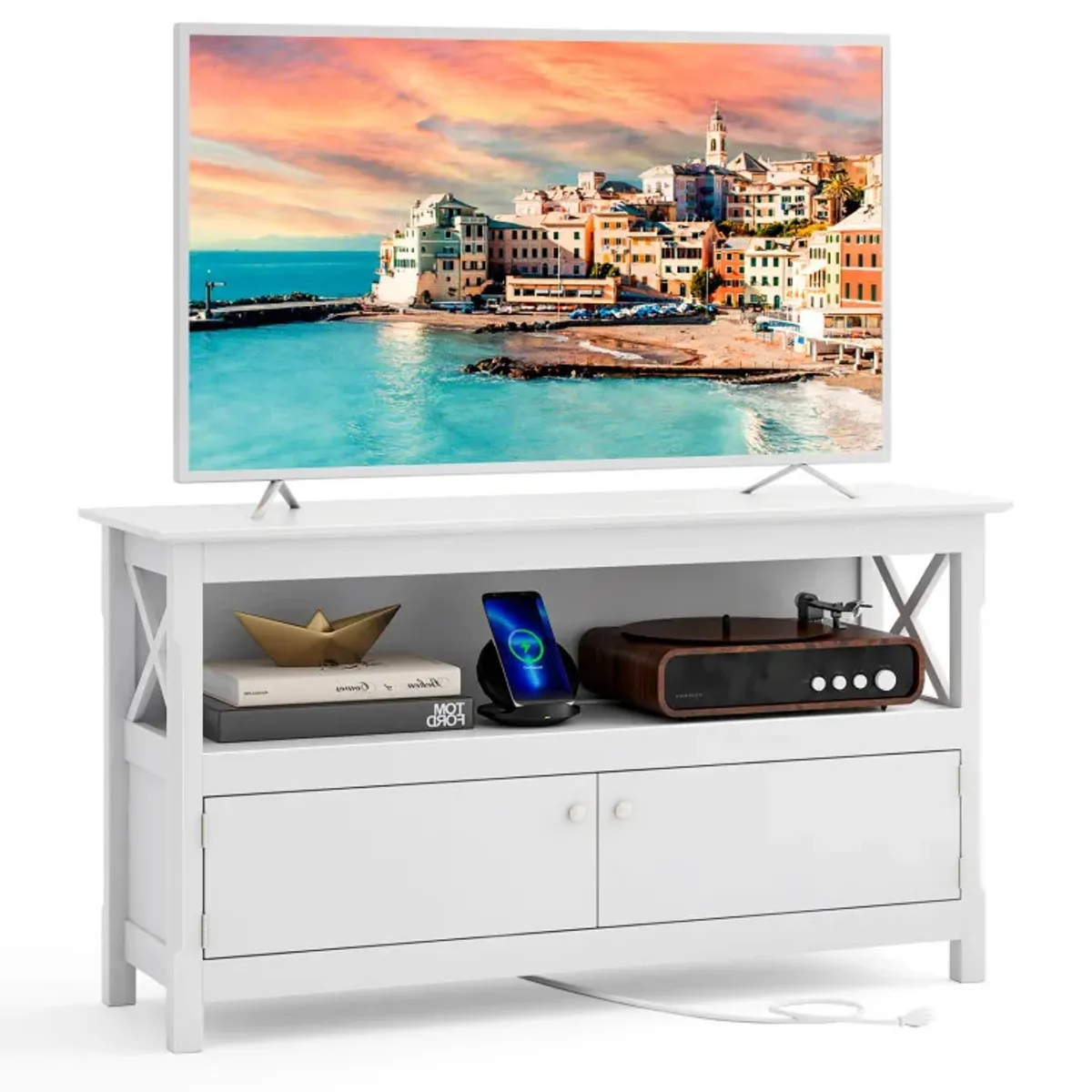 TV Stand Entertainment Center with Charging Station for TVs up to 50 Inch