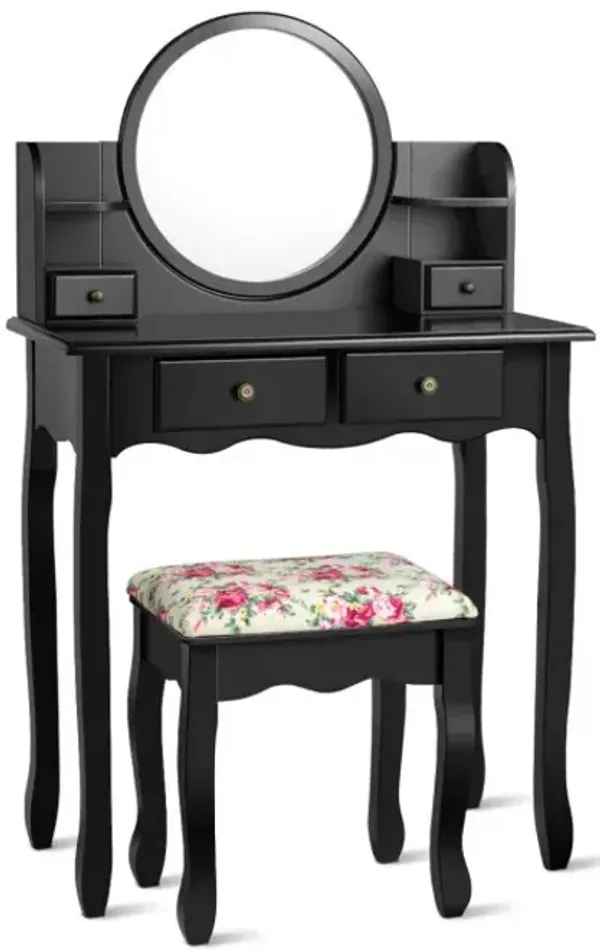 Makeup Vanity Table Set with 360° Pivoted Round Mirror