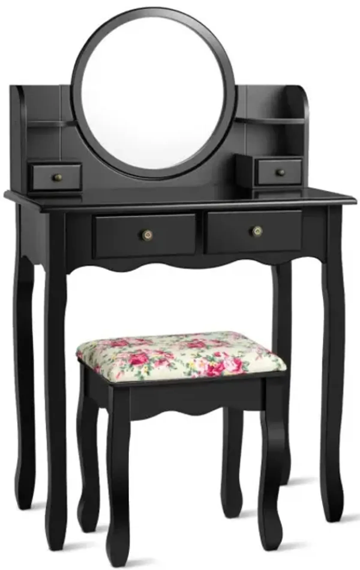 Makeup Vanity Table Set with 360° Pivoted Round Mirror