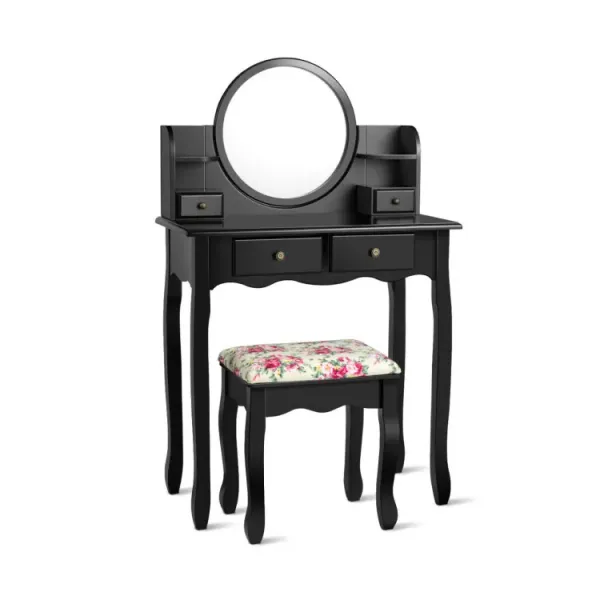 Makeup Vanity Table Set with 360° Pivoted Round Mirror