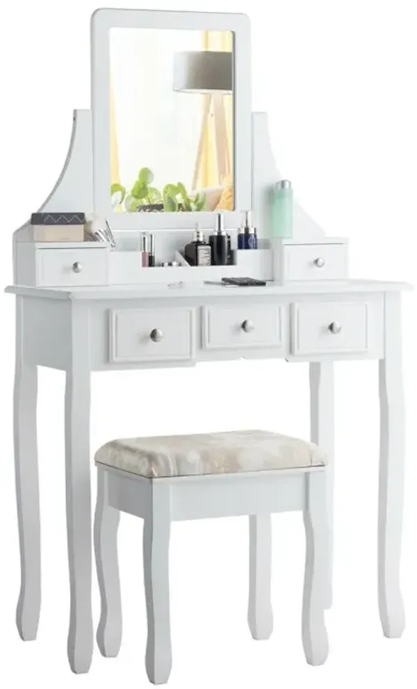 Makeup Vanity Set with Mirror and Cushioned Stool