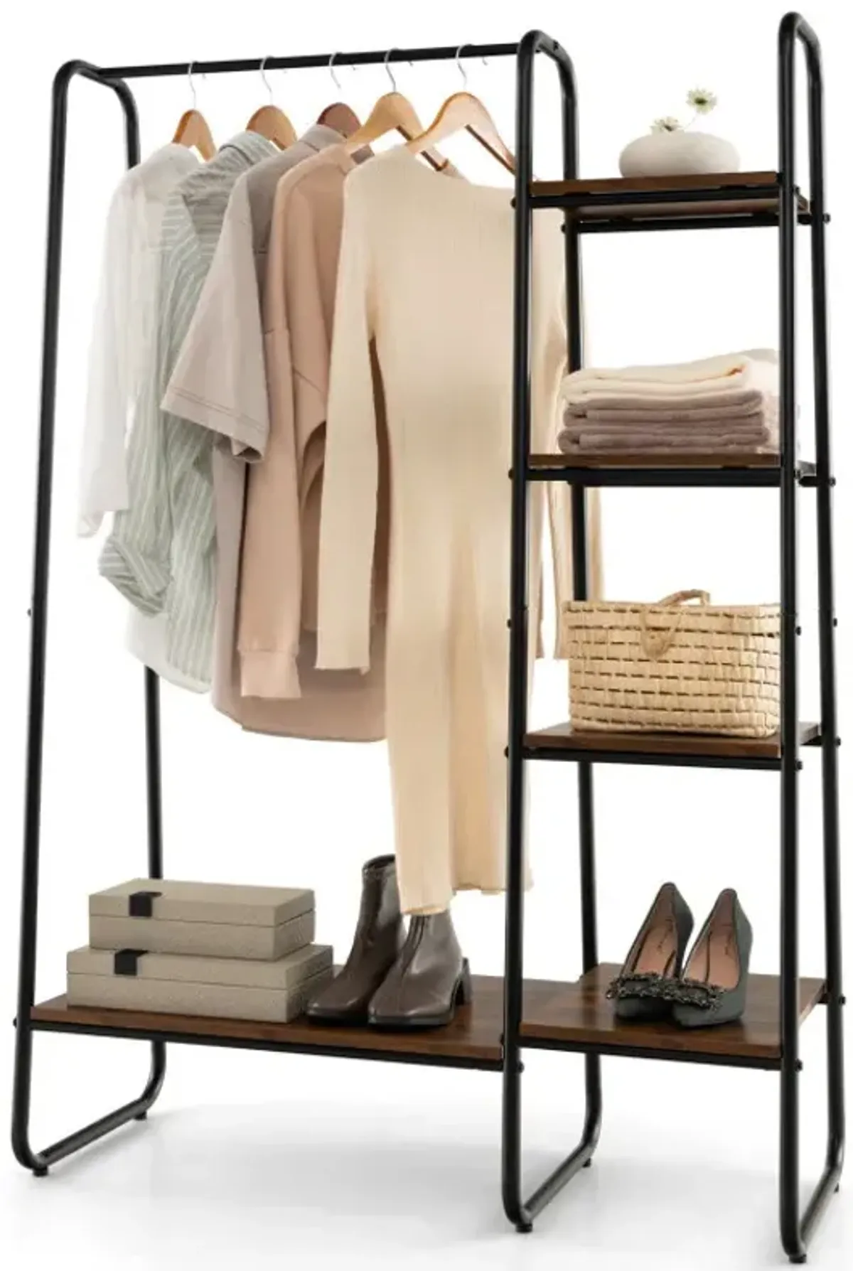 Clothes Rack Free Standing Storage Tower with Hanging Bar