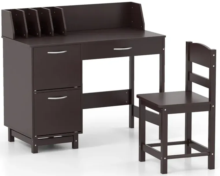 Kids Wooden Writing Furniture Set with Drawer and Storage Cabinet