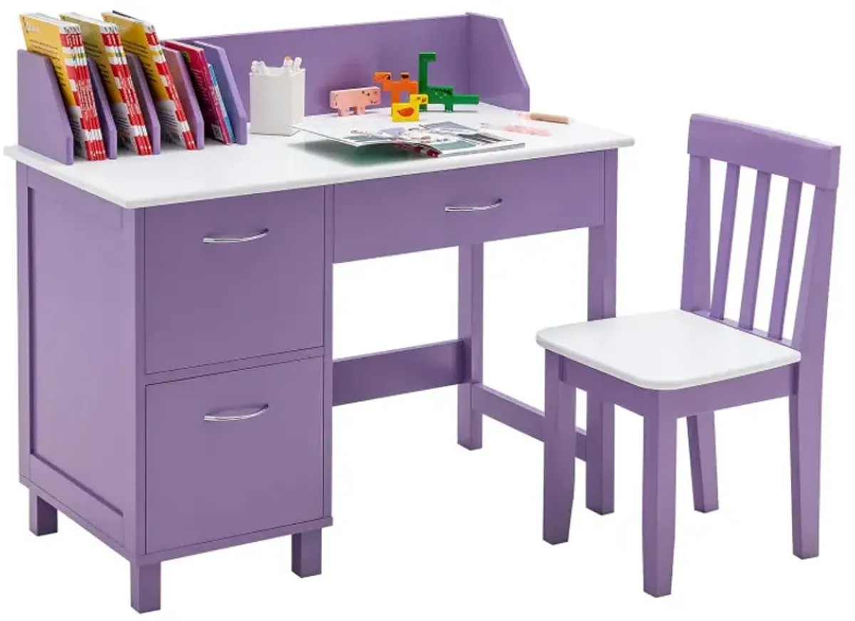 Kids Wooden Writing Furniture Set with Drawer and Storage Cabinet