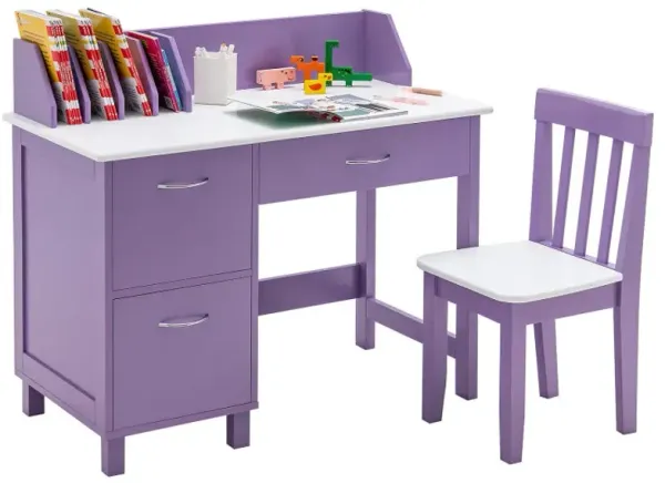 Kids Wooden Writing Furniture Set with Drawer and Storage Cabinet