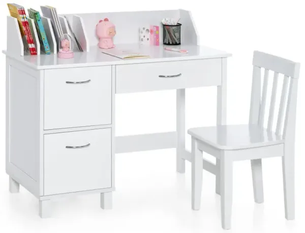 Kids Wooden Writing Furniture Set with Drawer and Storage Cabinet