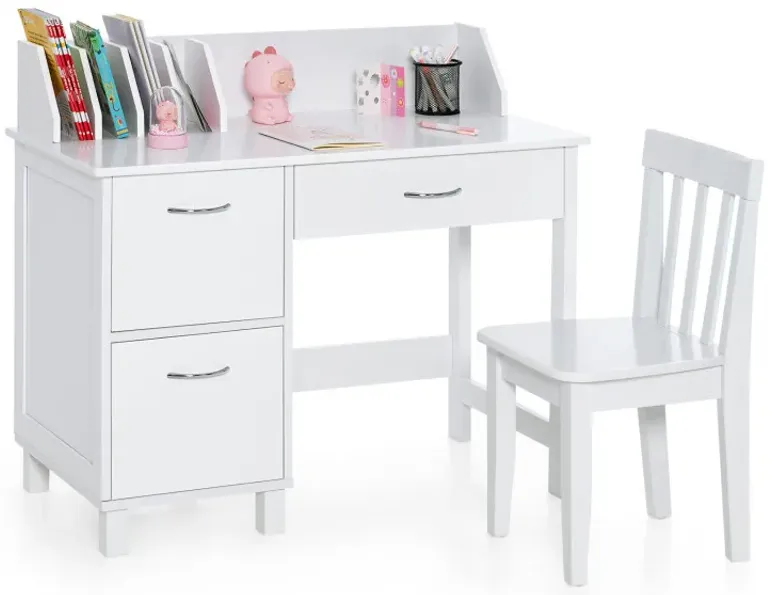 Kids Wooden Writing Furniture Set with Drawer and Storage Cabinet