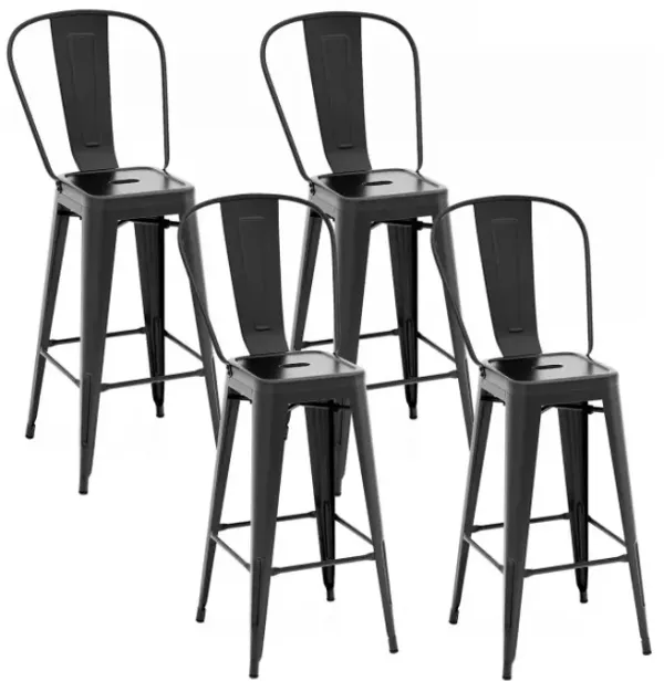 Set of 4 Bar Height Chairs Stackable Metal Bar Stools with Removable Backrest
