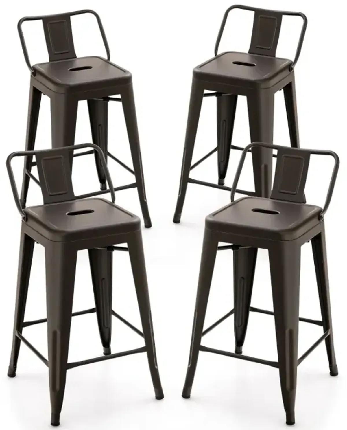 24 Inch Set of 4 Cafe Side Chairs with Rubber Feet and Removable Back