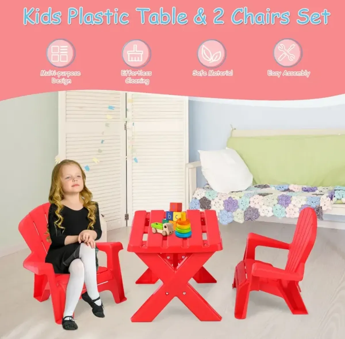 3-Piece Plastic Children's Play Table Chair Set