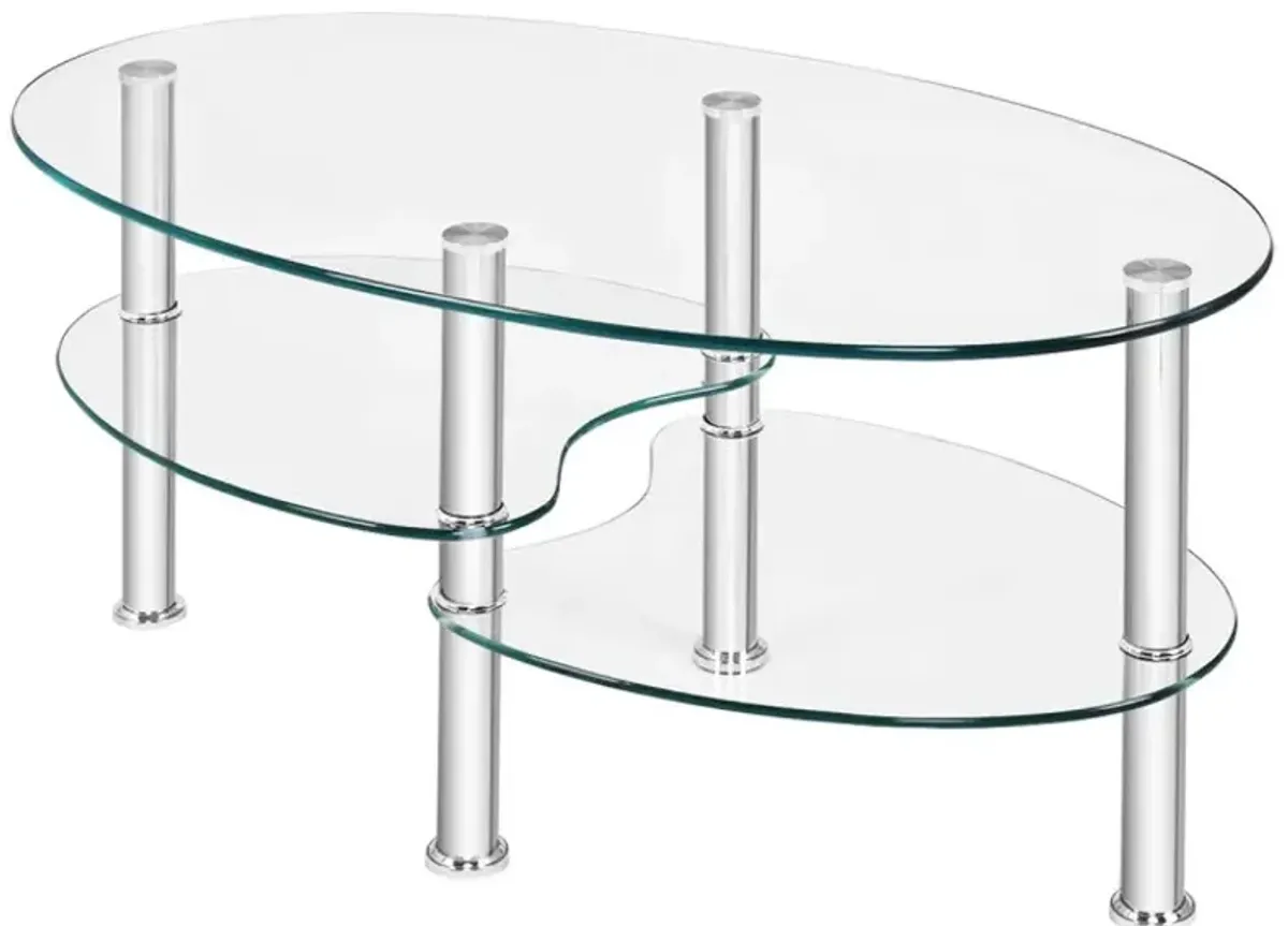 Tempered Glass Oval Side Coffee Table