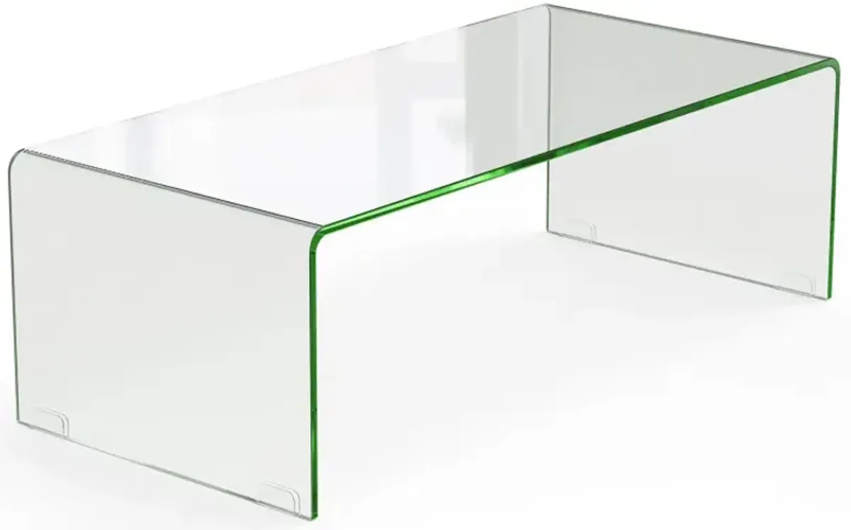 42.5 x 20 x 14 Inch Glass Coffee Table with Rounded Edges for Living Room